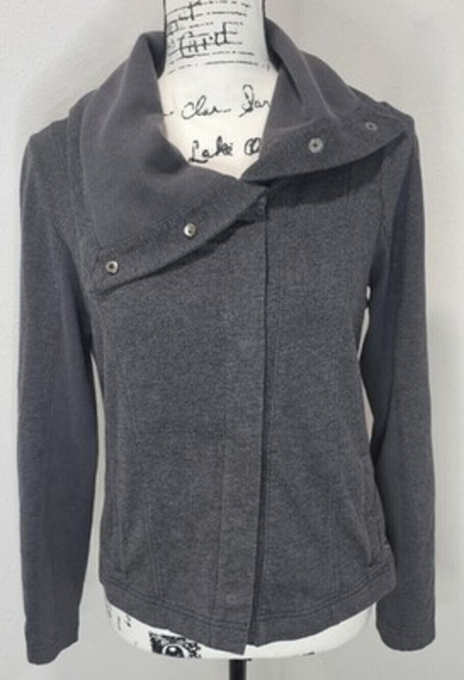Eddie Bauer Asymmetrical Cowl Neck Cardigan Snap Up Sweater Size XS Gray